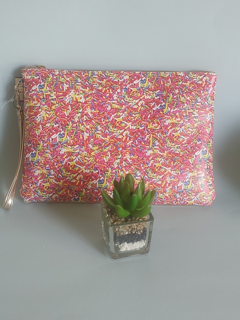 Sprinkle Print Pink Wristlet Clutch
